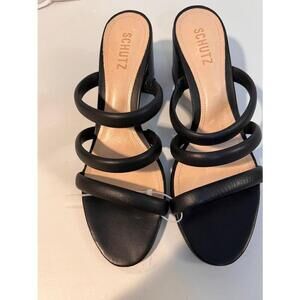 Schutz Olly Black Leather 3 Strap Sandals Size 10.5B